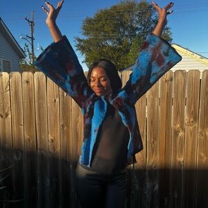 Dolce and Gabbana Blue and Maroon Tie Dye Rabbit Fur Coat, fw1999